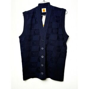 A+ by SAI Mens‎ Navy Blue V-Neck Knit Vest Cardigan Sweater Size Small